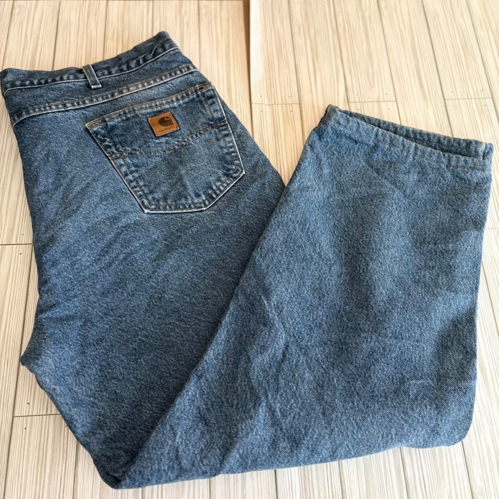 Carhartt Mens Fleece Lined Denim Jeans Blue Relaxed Fit‎ Work Pants 37x29